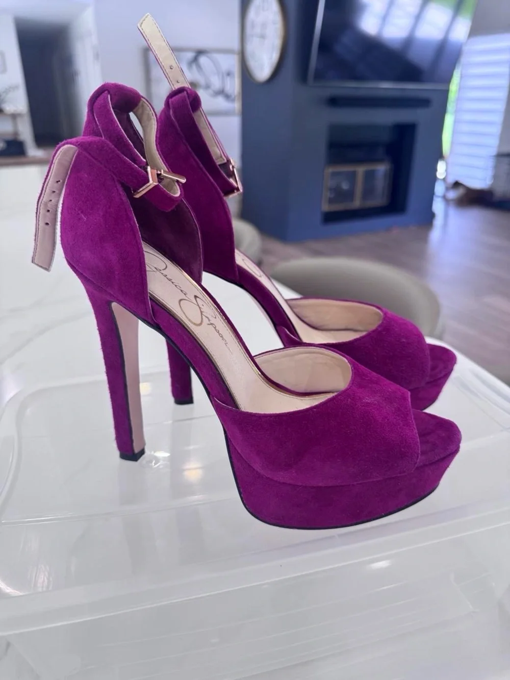Jessica Simpson Fuchsia Suede Ankle-Strap Platform Heels